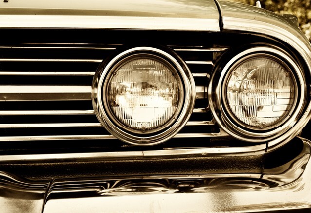 Close-up photo of retro car headlights